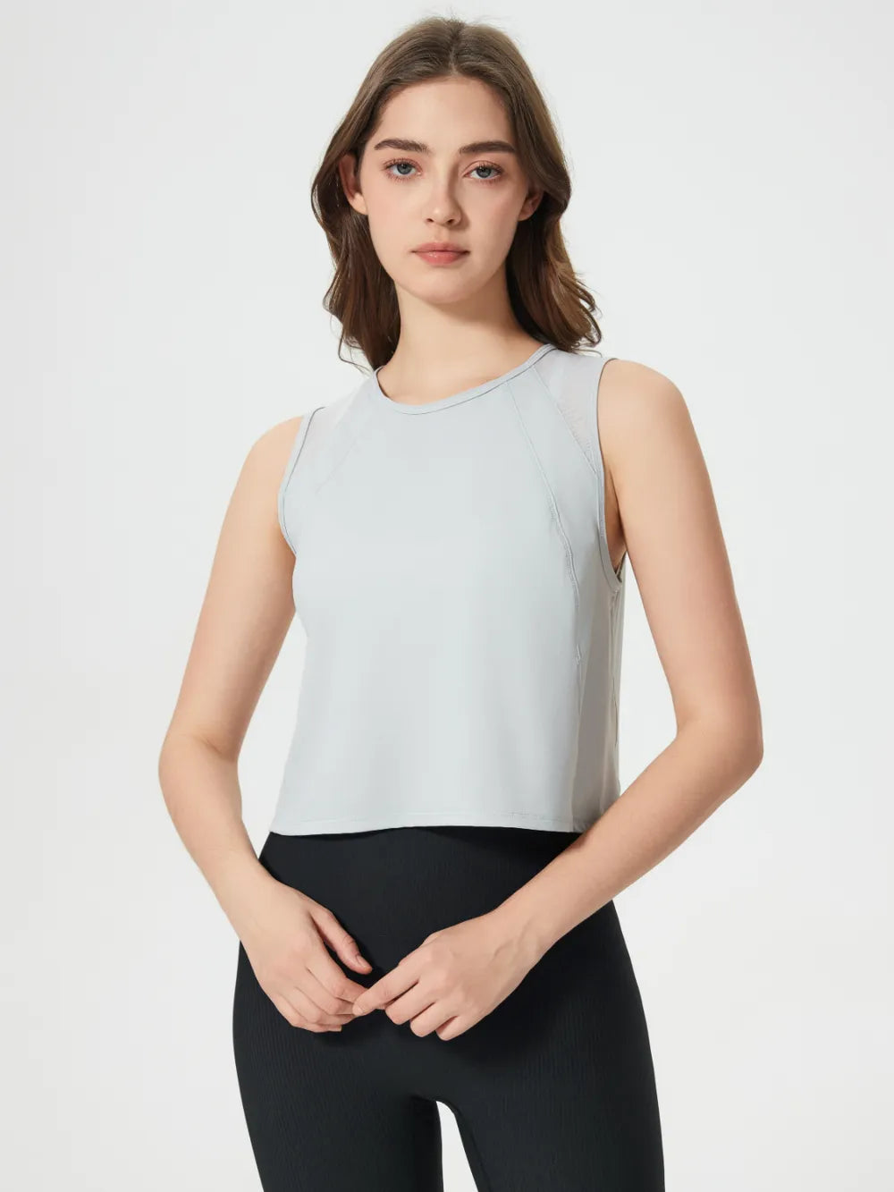 Open Back Slit Round Neck Activewear Tank Top