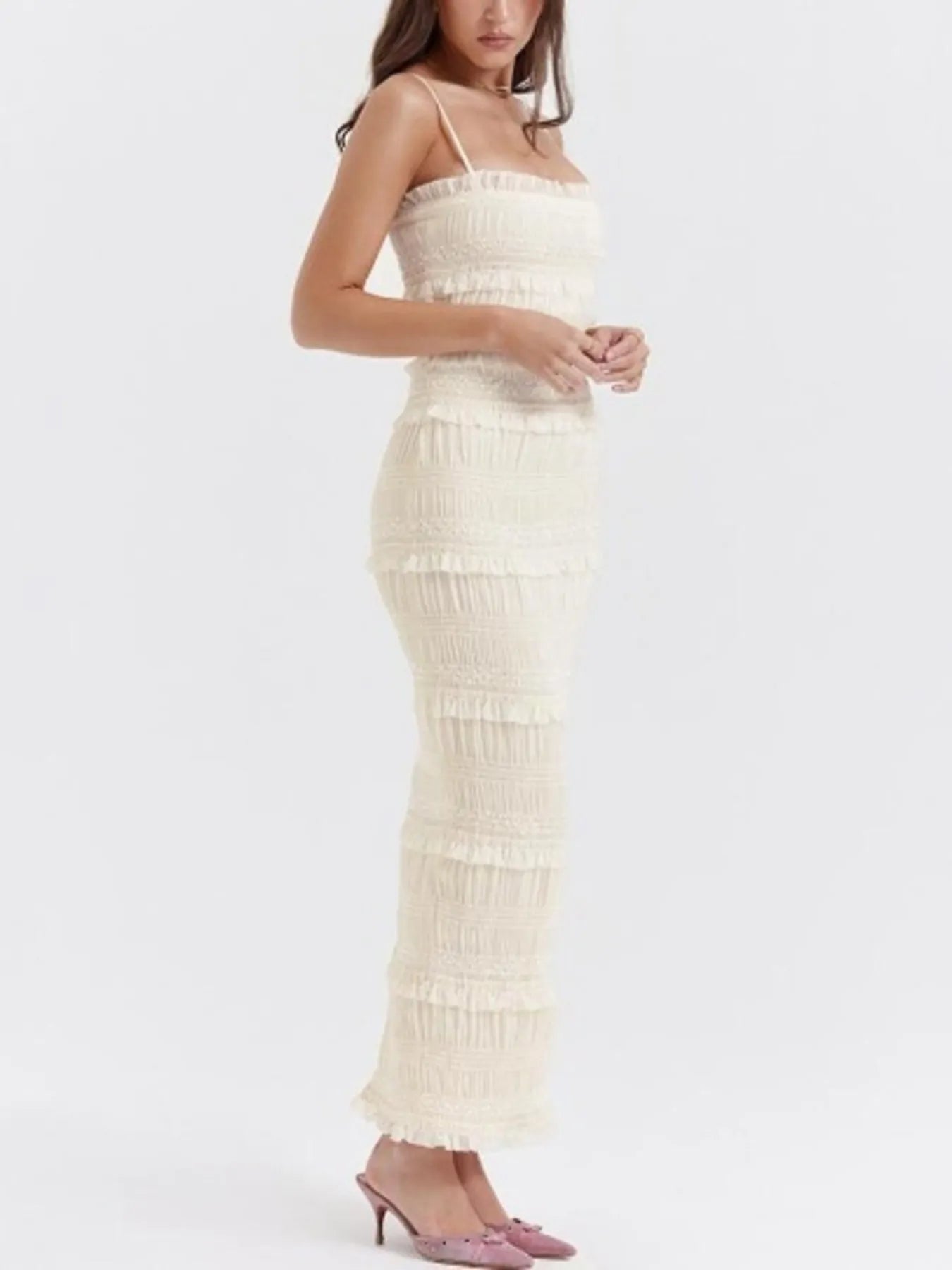 Frill Tiered Textured Maxi Cami Dress - Maxi Dresses