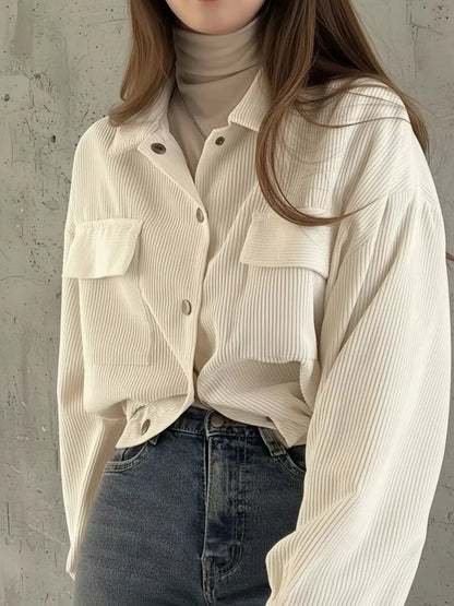 Corduroy Snap Button Cropped Jacket