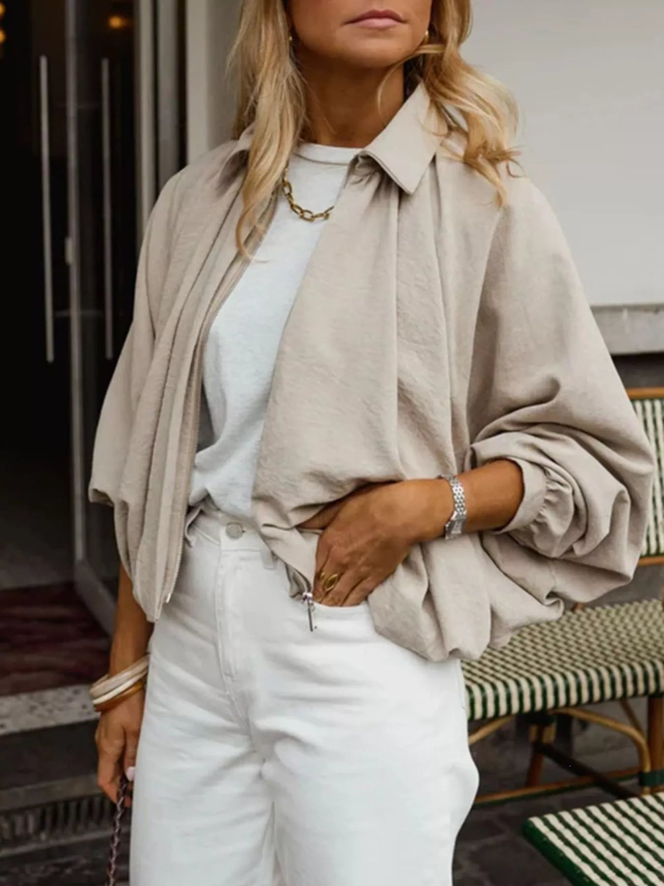 Relaxed Fit Zip Up Collared Jacket
