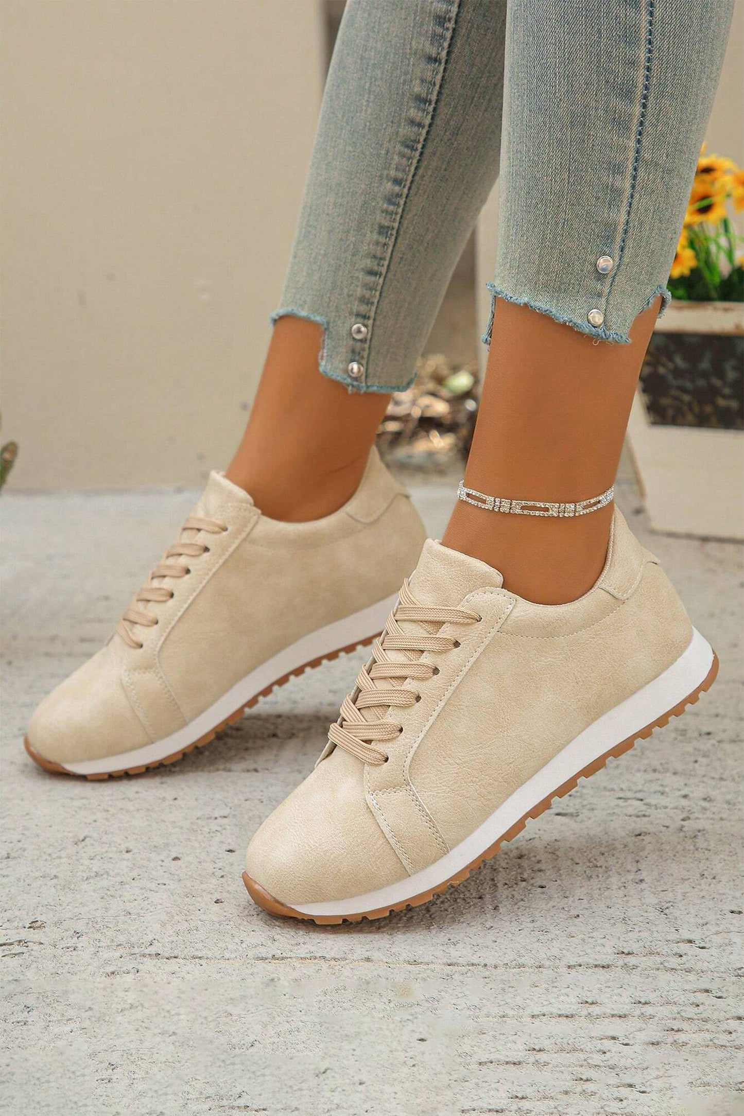 Faux Suede Retro Lace-Up Casual Sneakers — Sleek Everyday Shoe Style - Womens Shoes