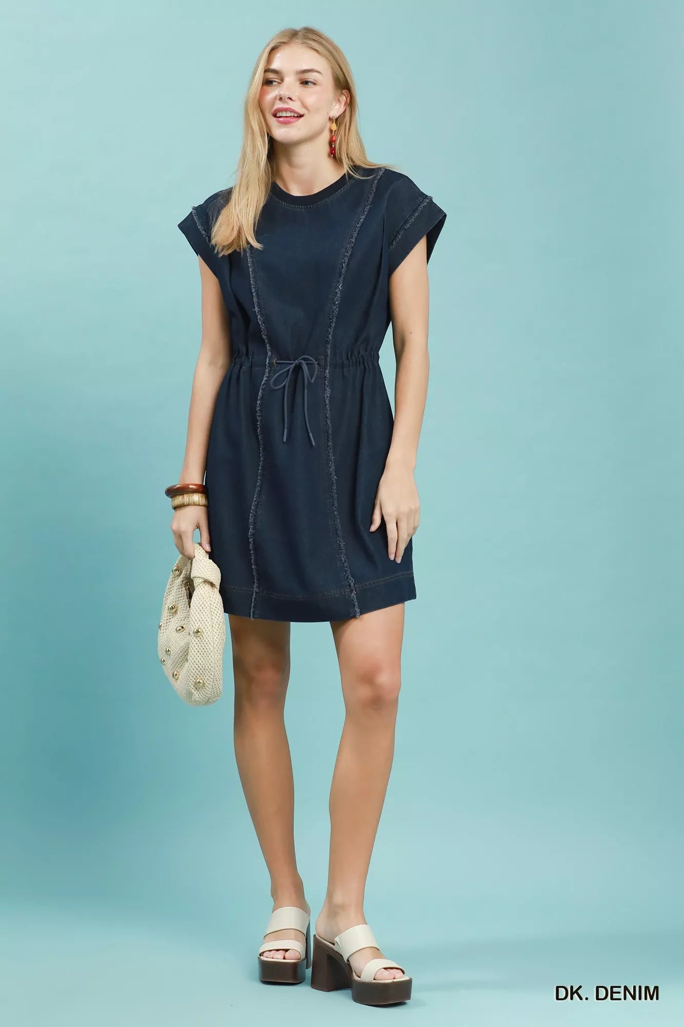 Women's Frayed Hem Denim Mini Dress - Mini Dresses