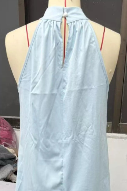 Women's Halter Neck Sleeveless Maxi Dress, Side Slit - Maxi Dresses