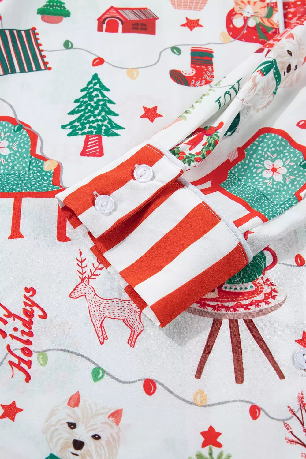 Striped Holiday Two-Piece Lounge Set with Button-Front Top and Matching Pants