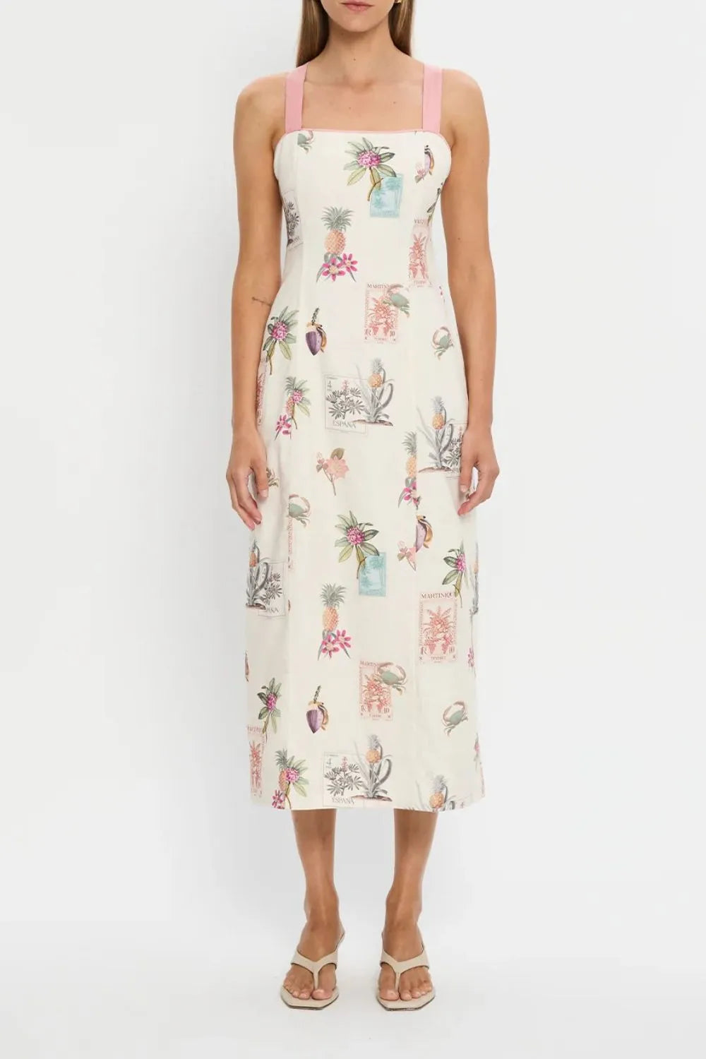 Women's Printed Square Neck Summer Midi Dress - Midi Dresses