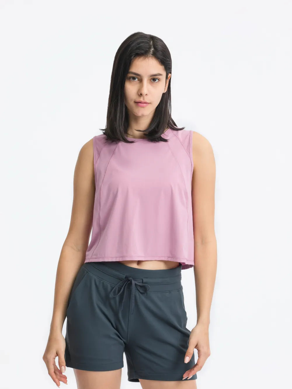 Open Back Slit Round Neck Activewear Tank Top