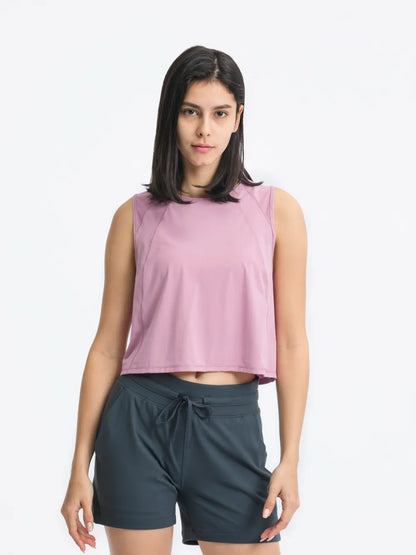 Open Back Slit Round Neck Activewear Tank Top