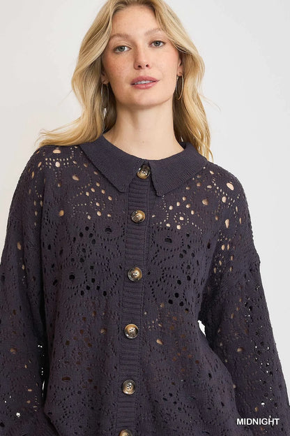 Women's Hollow Out Button Down Cardigan - Cardigans