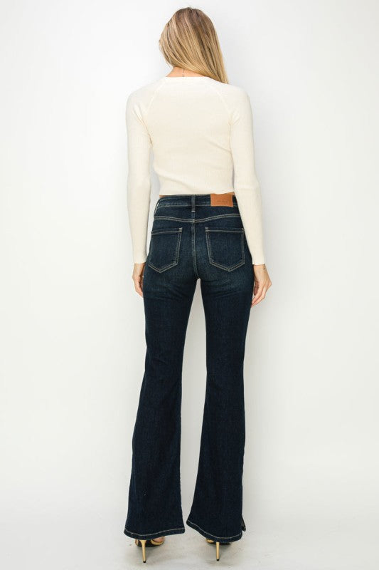 Dark Wash High Rise Flare Jeans | Trendy Jeans Outfit Idea for Women by Ro + Ivy | Elevated Basics, Modern Comfort & Style