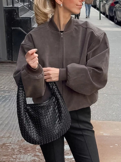 Dropped Shoulder Zip Up Bomber Jacket
