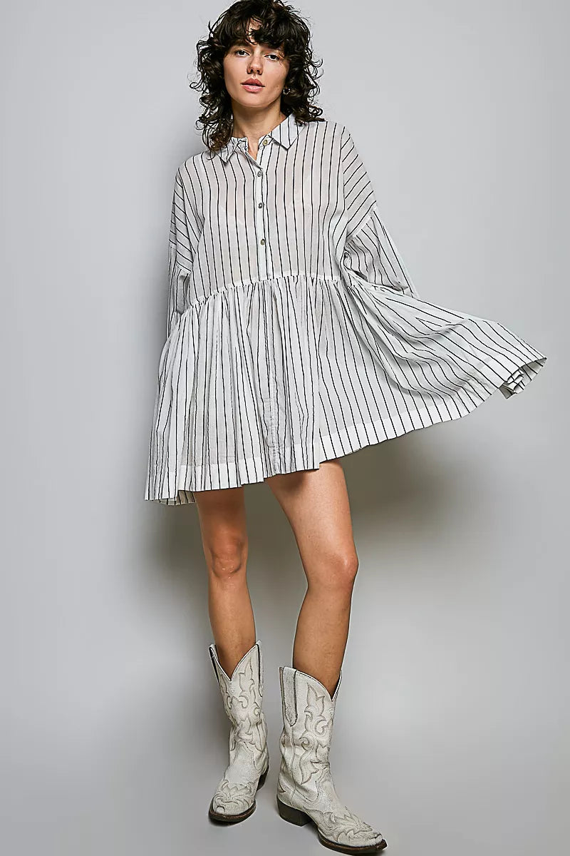 Women's Striped Relaxed Fit Shirt Mini Dress - Mini Dresses