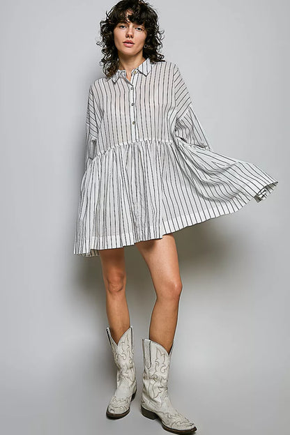Women's Striped Relaxed Fit Shirt Mini Dress - Mini Dresses