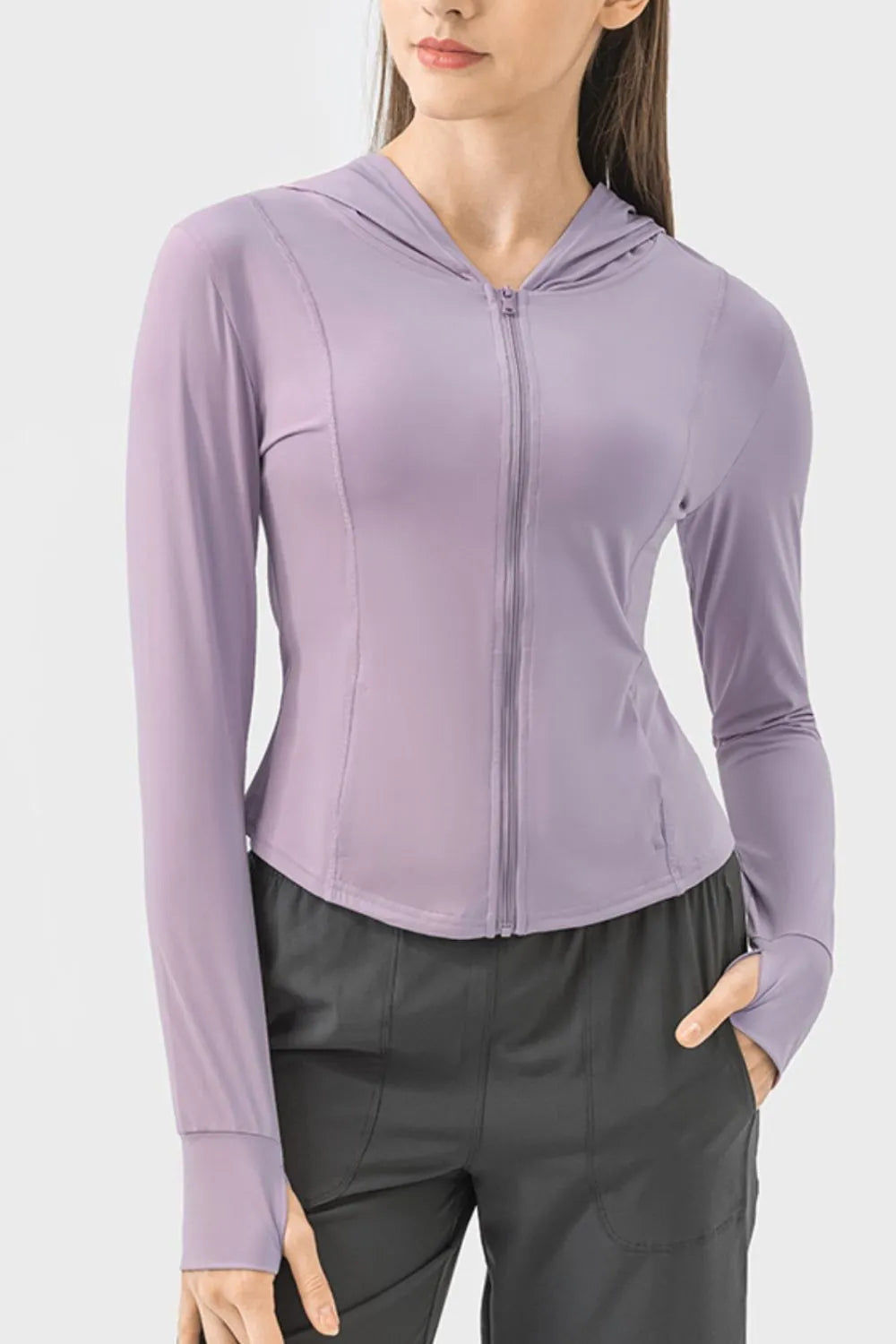 Hooded Zip Up Long Sleeve Activewear Jacket Lavender