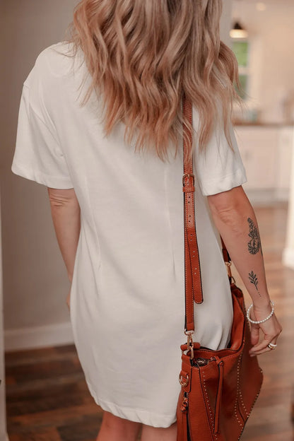 Drop Shoulder Crew Neck Cotton T-Shirt Dress - Midi Dresses