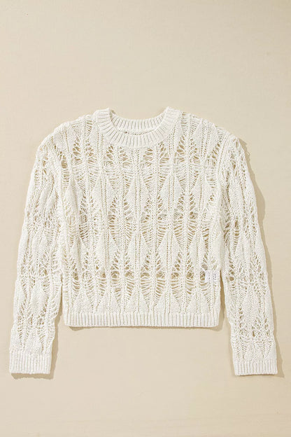Women's Hollow Out Long Sleeve Knit Cover Up - Knit Tops