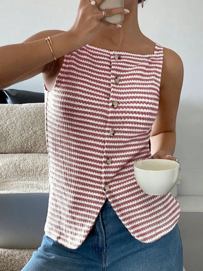 Women's Button Down Striped Tank Top - Tank Tops
