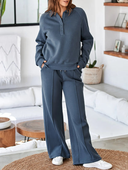 Women's Collared Sweatshirt and High Waist Pants Active Set - Activewear Sets