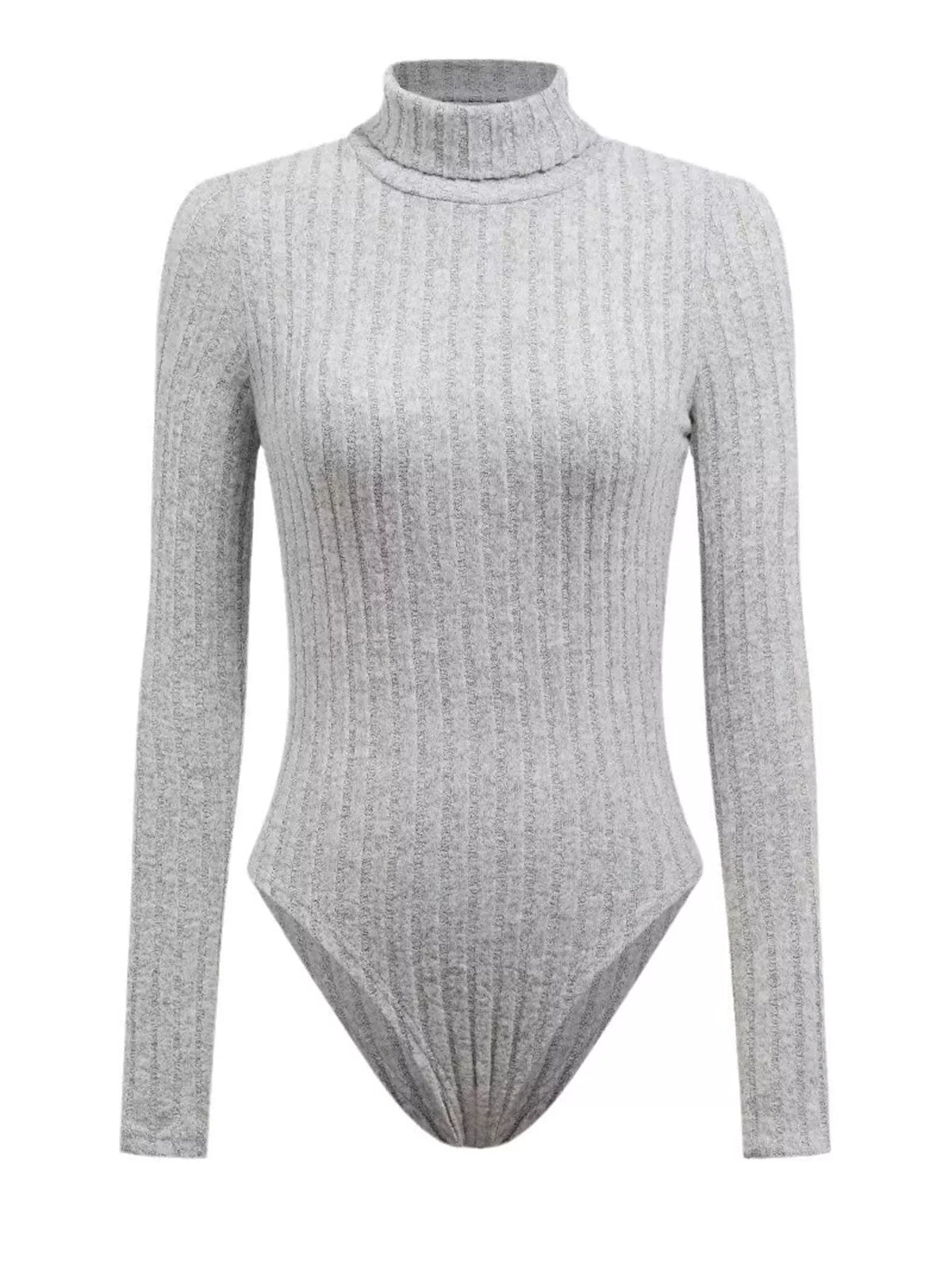 Ribbed Knit Turtleneck Long-Sleeve Fitted Bodysuit