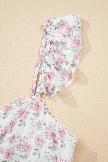 Floral Peplum Flutter Sleeves Tank Top - Tank Tops
