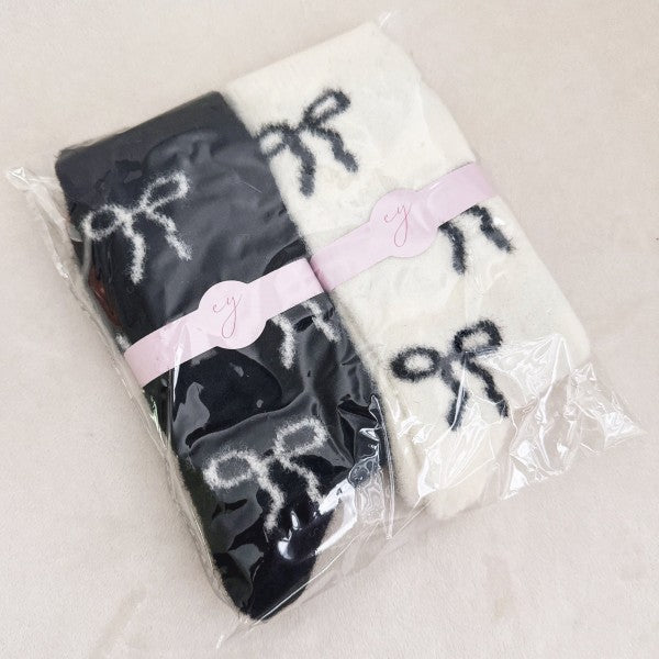 Set Of 2 Fuzzy Bow Socks | Trendy Socks Outfit Idea for Women by Ro + Ivy | Elevated Basics, Modern Comfort & Style