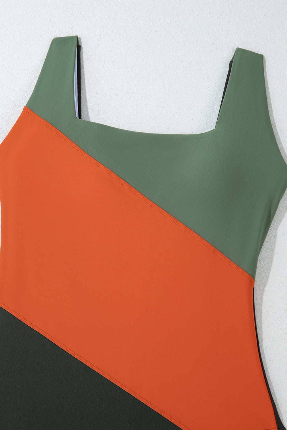 Colorblock Padded Square Neck One-Piece Swimsuit — Modern Silhouette Adjustable Strap Full Coverage - One-Piece Swimsuits