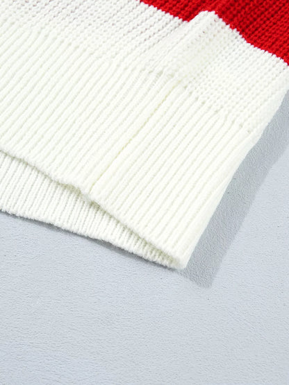 Striped Merry Christmas Drop-Shoulder Long-Sleeve Sweater