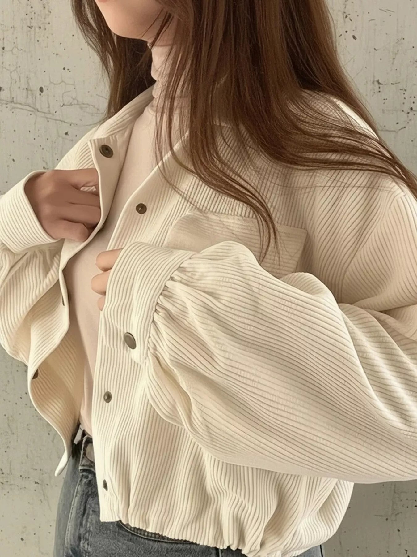 Corduroy Snap Button Cropped Jacket