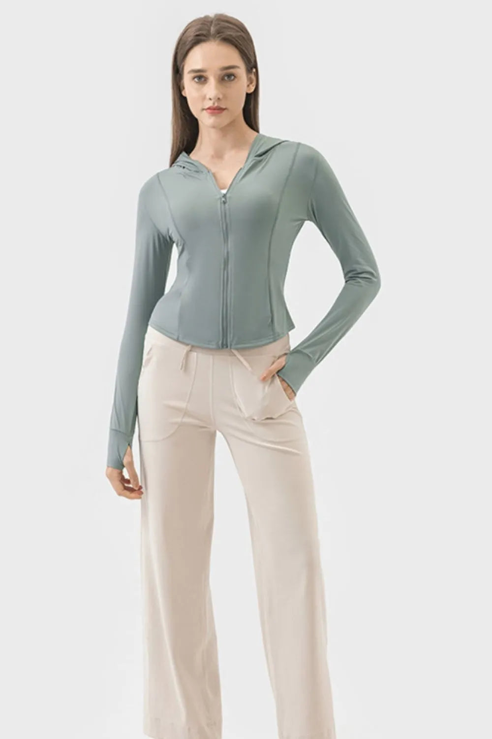 Hooded Zip Up Long Sleeve Activewear Jacket