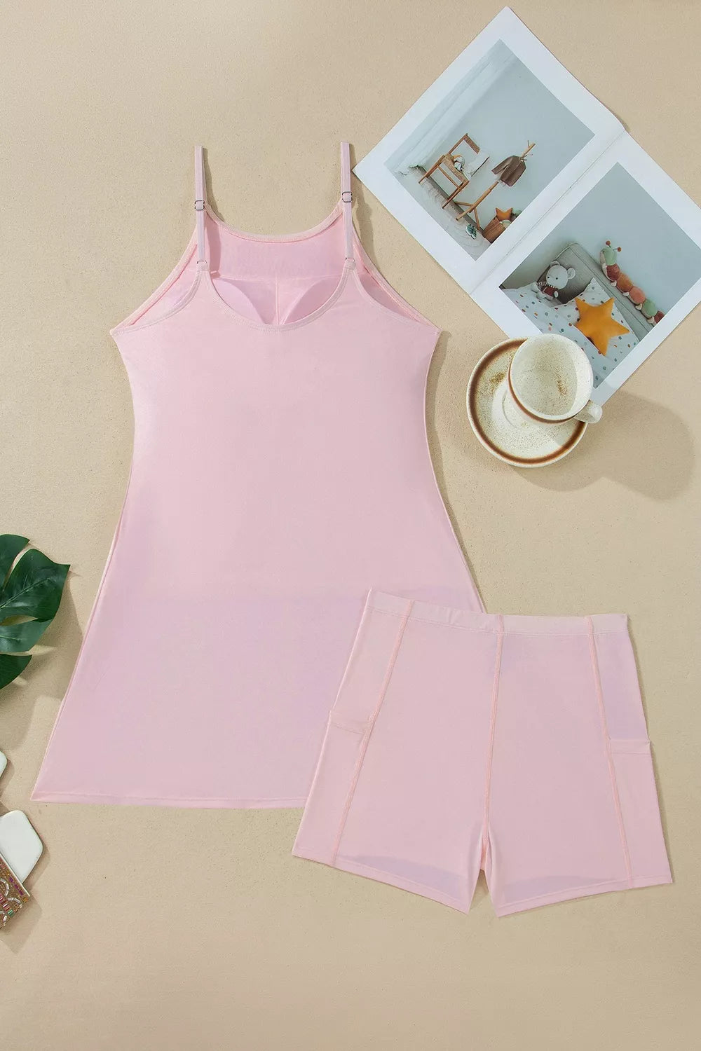 Women's Tunic Tank Dress and Athletic Shorts Set - Activewear Sets