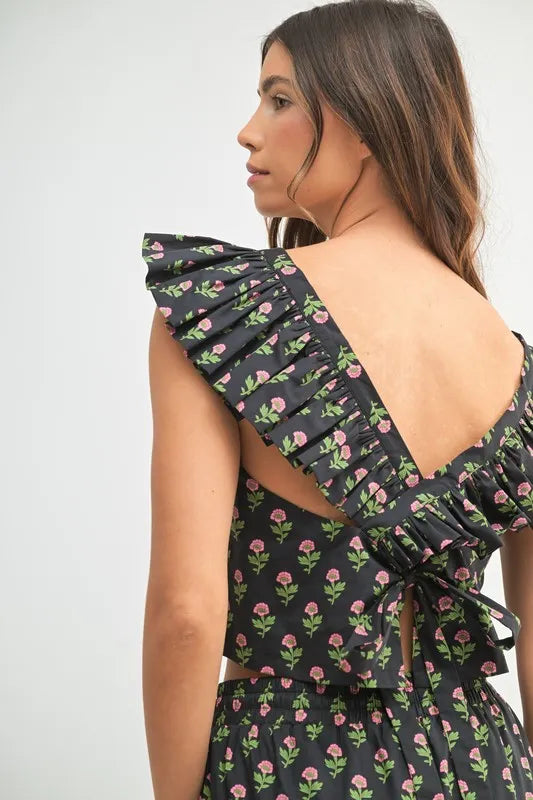 Floral Print Ruffle Top And Pants Set – outfit idea for women | Ro + Ivy