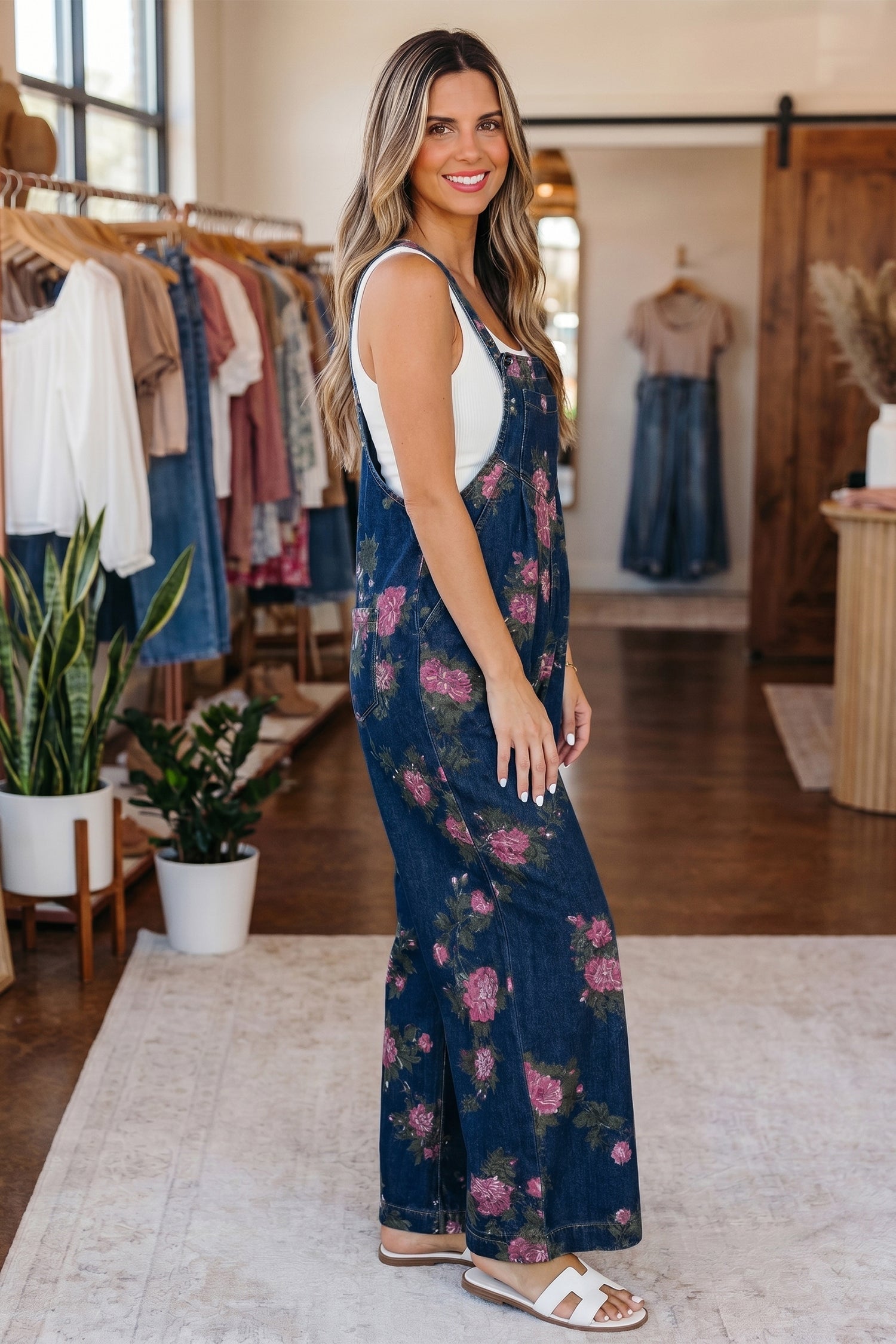 Floral Print Wide Leg Relaxed Fit Jumpsuit — Boho Effortless Everyday Style - Jumpsuits & Rompers