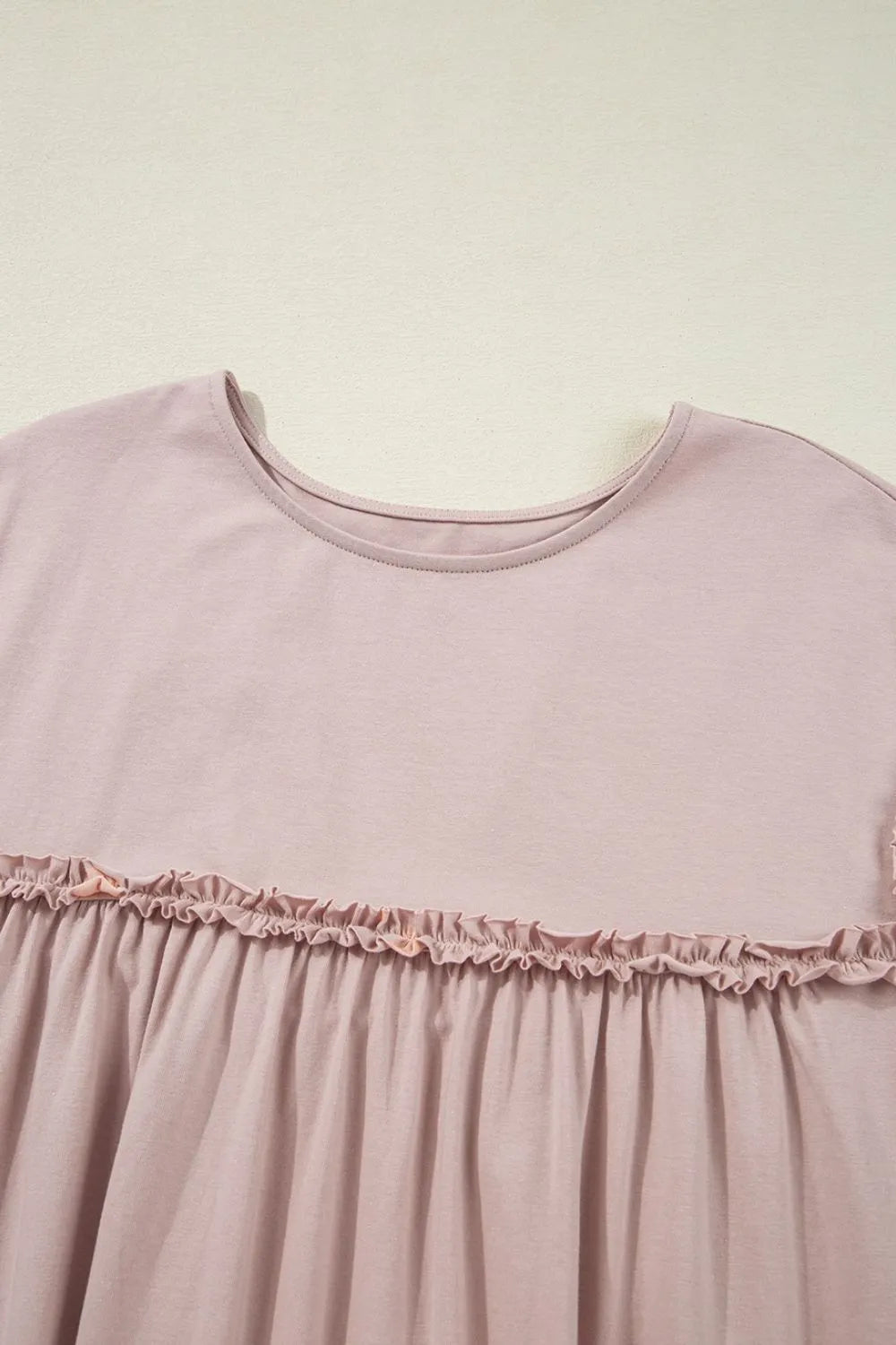 Frilled Trim Crew Neck Short Sleeve Loose Mini Dress - Mini Dresses