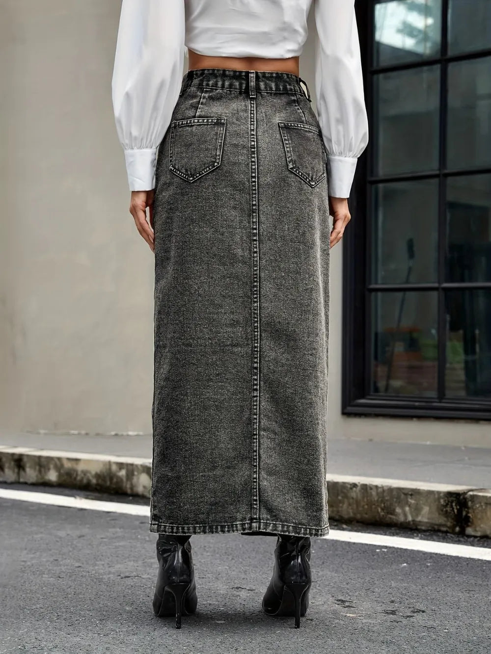 Button Up High Rise Denim Skirt - Skirts