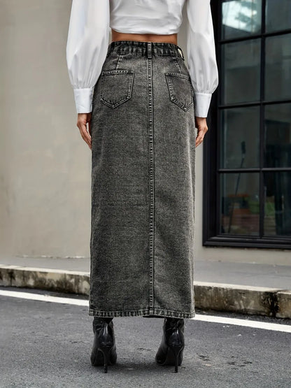 Button Up High Rise Denim Skirt - Skirts
