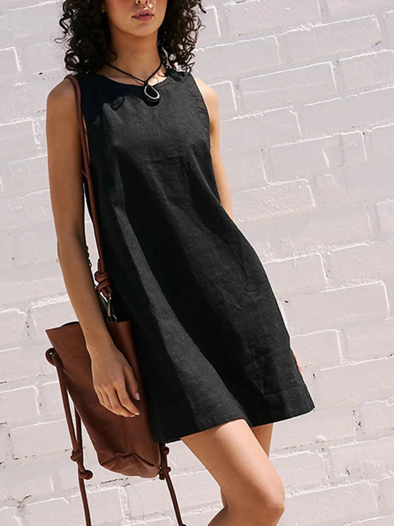 Backless Sleeveless Denim Mini Dress - Black Mini Dresses
