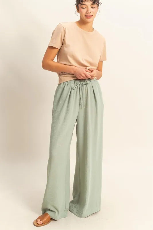 Elasticized Waist Wide Leg Pants – SAGE GREEN outfit idea for women | Ro + Ivy