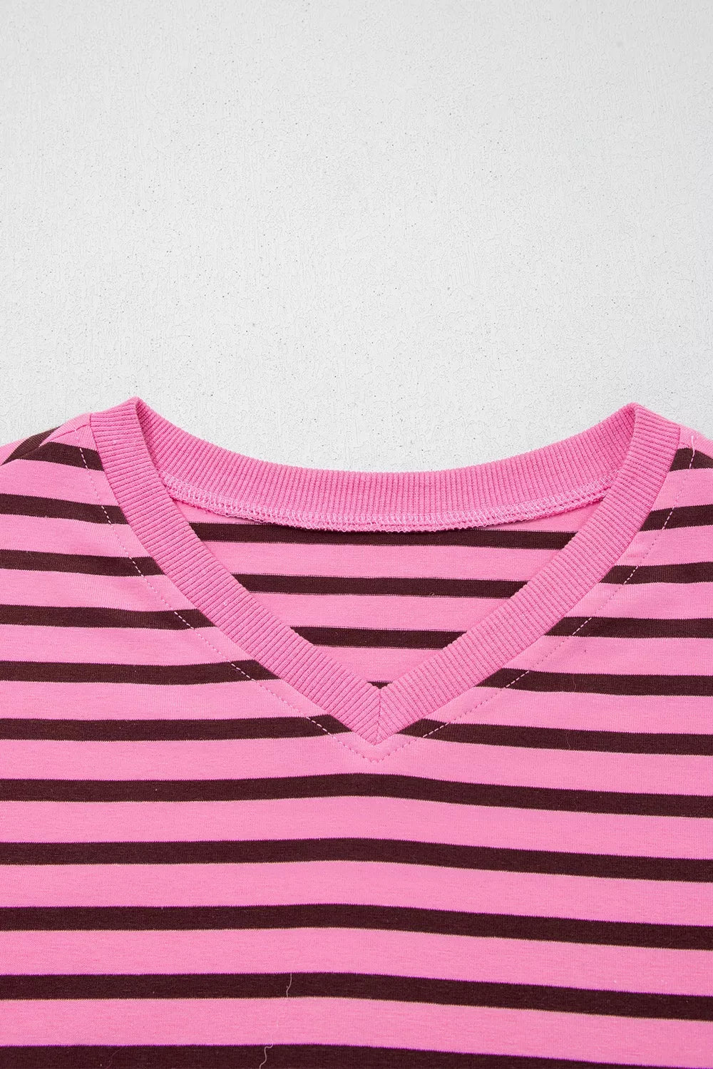 Women's Striped V-Neck Drop Shoulder Long Sleeve Top - Tops