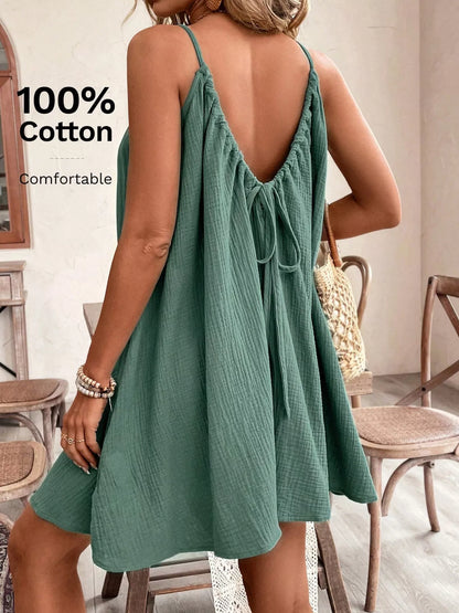 Women's Spaghetti Strap Gauze Mini Dress - Mini Dresses