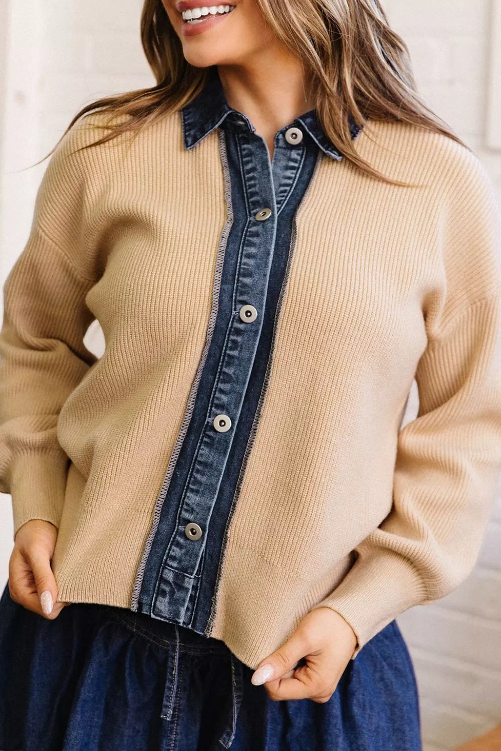 Drop Shoulder Placket Paneling Cardigan