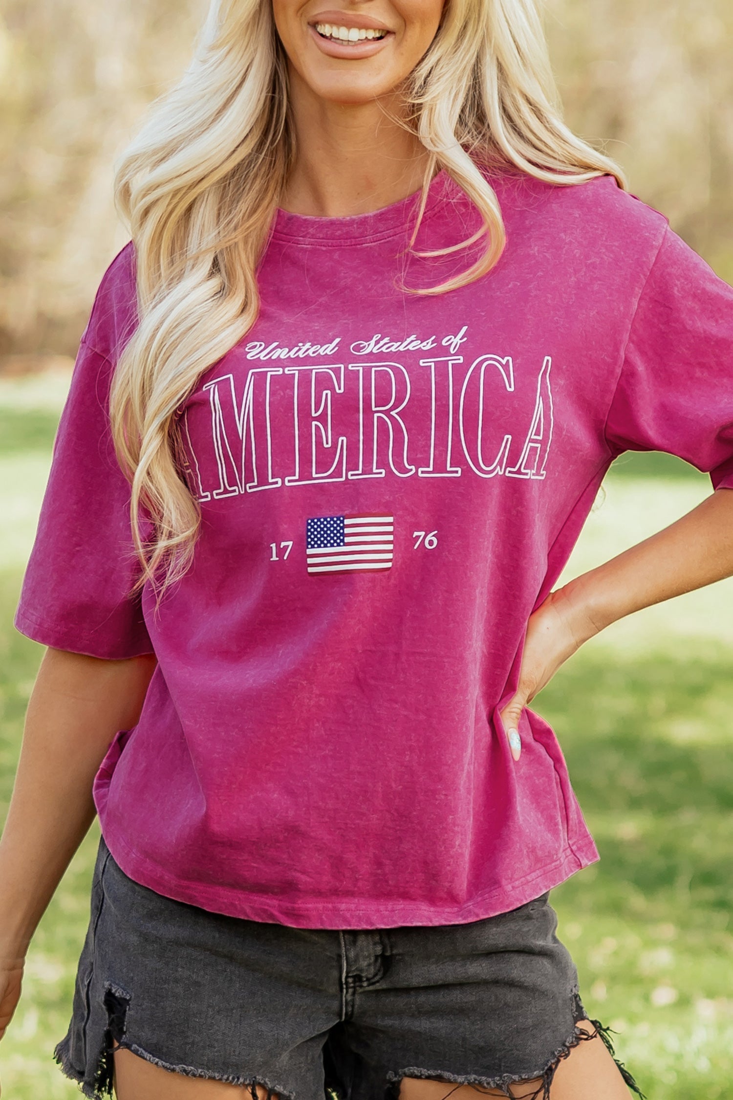 Patriotic Mineral Wash Graphic Cotton Tee — Festive Soft Relaxed Everyday Style - Tops & Tees