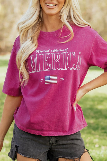 Patriotic Mineral Wash Graphic Cotton Tee — Festive Soft Relaxed Everyday Style - Tops & Tees