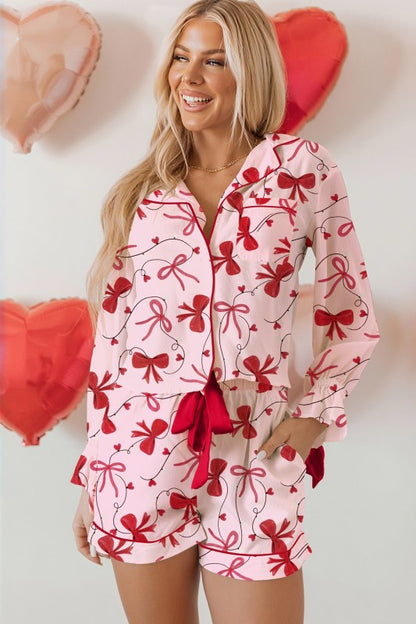 Red Red Bow Long-Sleeve Pajama Top & Shorts Set | Trendy Pajamas Outfit Idea for Women by Ro + Ivy | Elevated Basics, Modern Comfort & Style
