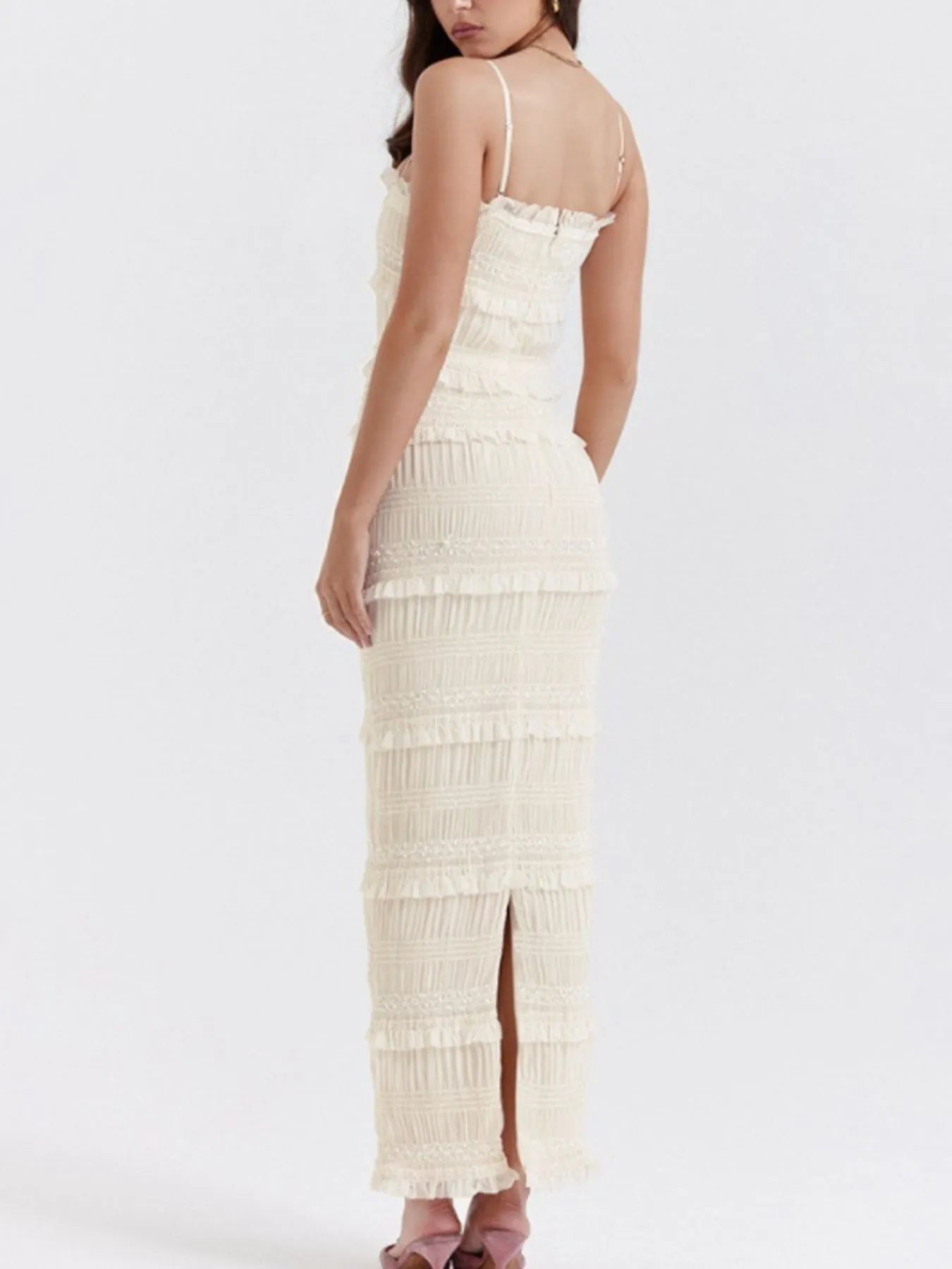 Frill Tiered Textured Maxi Cami Dress - Maxi Dresses