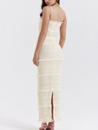 Frill Tiered Textured Maxi Cami Dress - Maxi Dresses