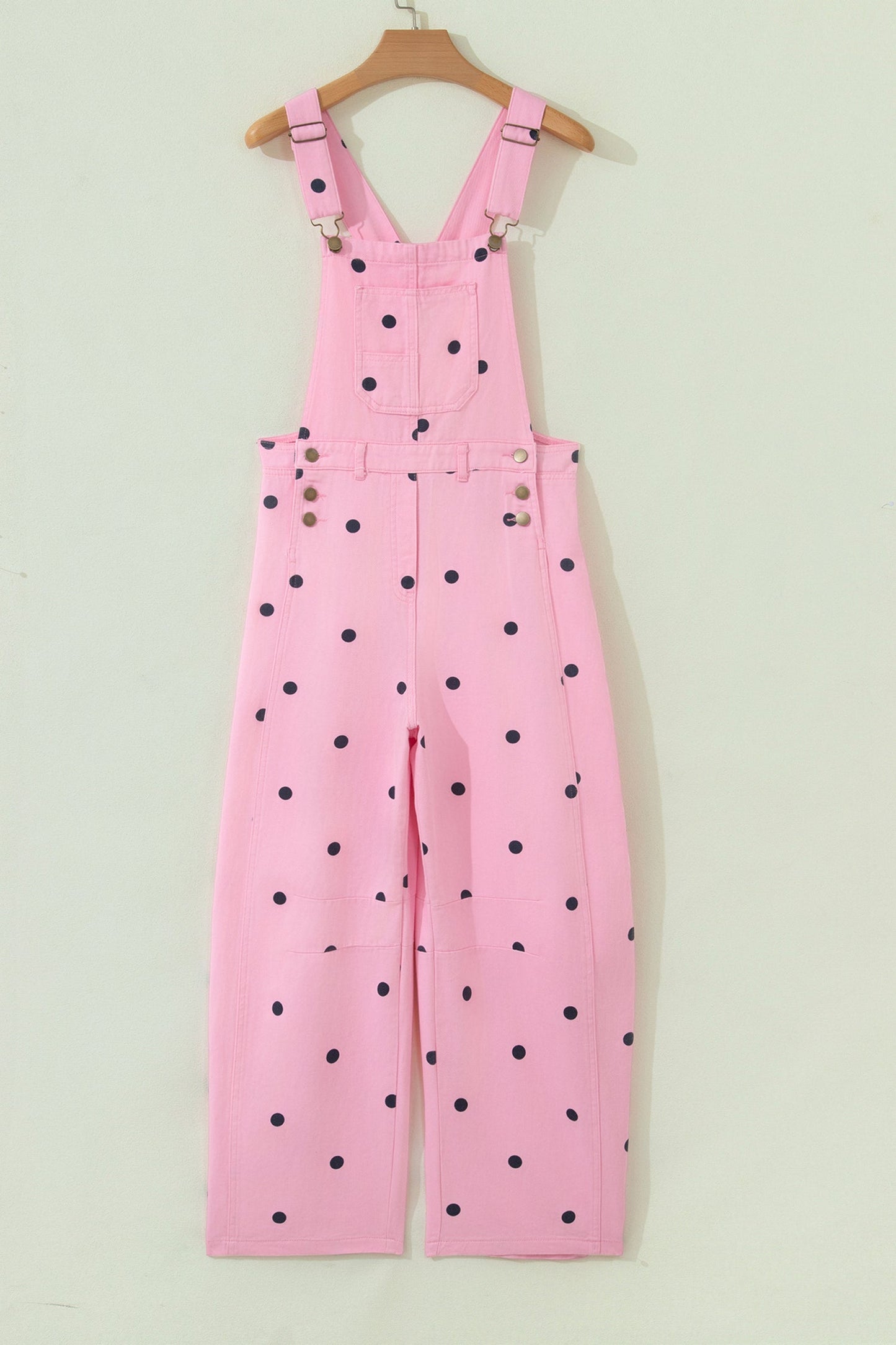 Polka Dot Denim Barrel Leg Overalls