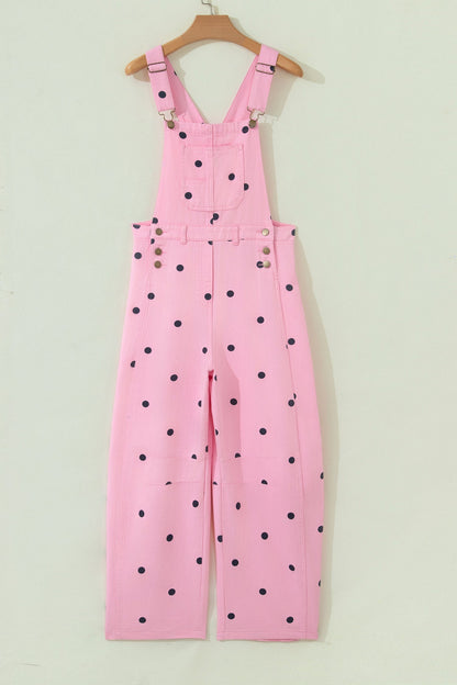 Polka Dot Denim Barrel Leg Overalls