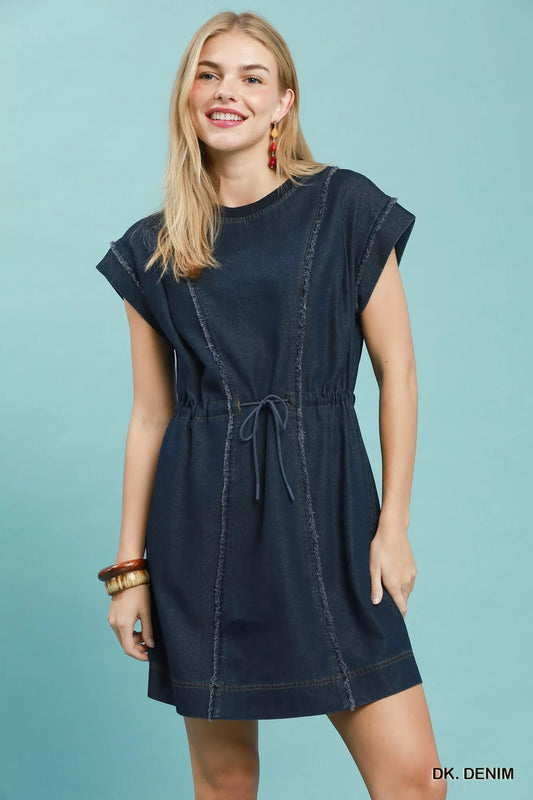 Women's Frayed Hem Denim Mini Dress DK. DENIM