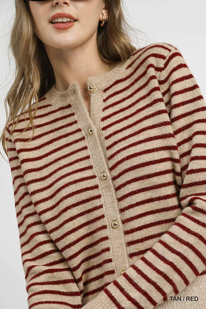 Striped Button-Up Knit Cardigan | Trendy Cardigans Outfit Idea for Women by Ro + Ivy | Elevated Basics, Modern Comfort & Style