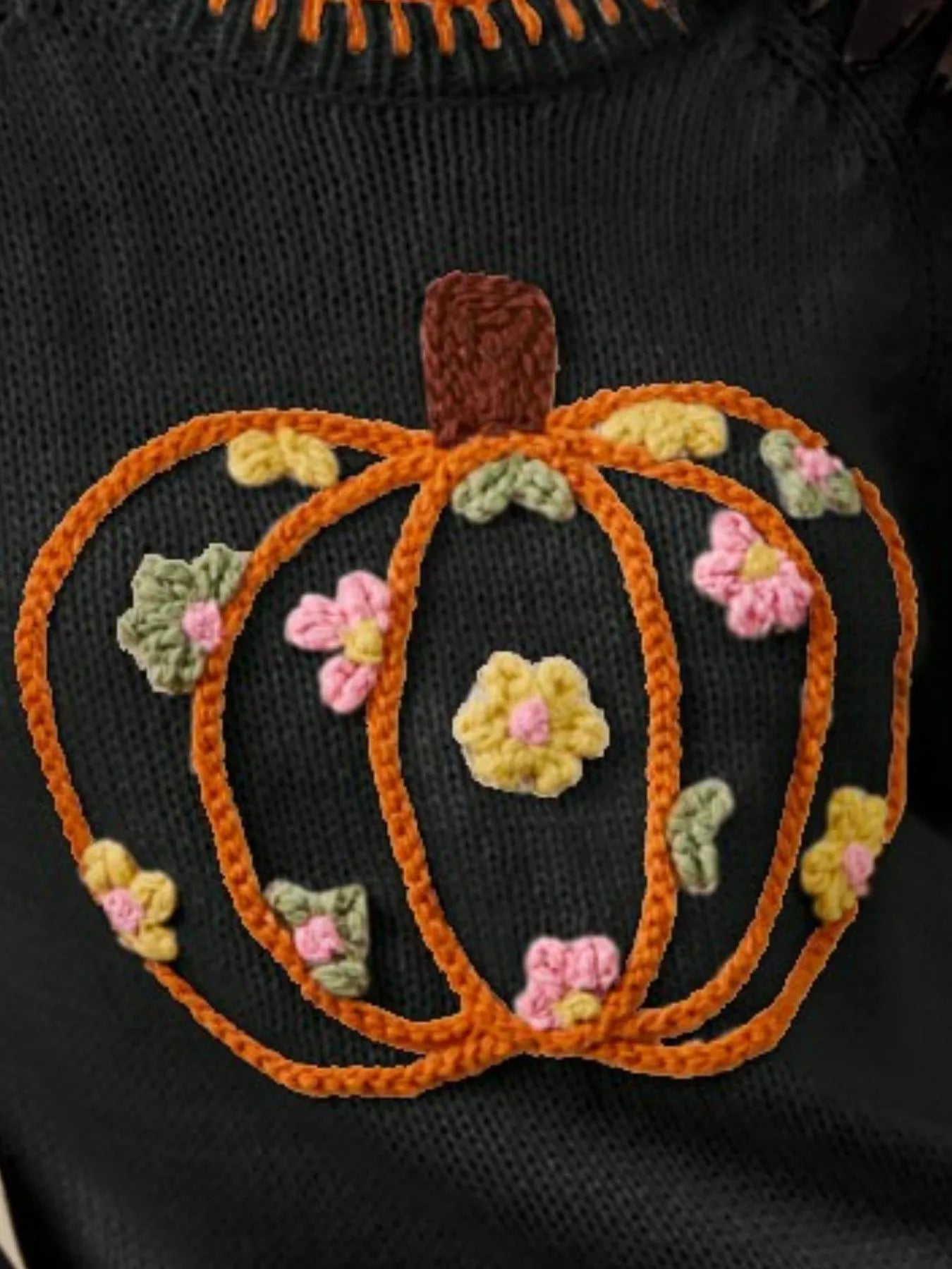 Fall Floral Embroidered Pumpkin Sweater