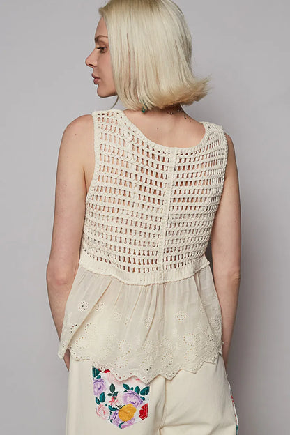Embroidered Detail V-Neck Eyelet Peplum Tank – outfit idea for women | Ro + Ivy